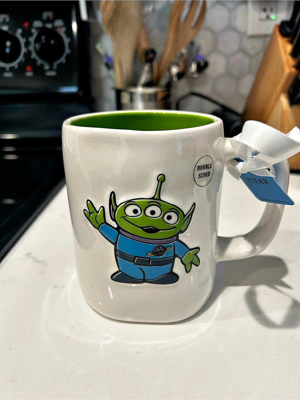 Rae Dunn Toy Story Alien Prepare to Be Chosen Mug NWT in White & Green